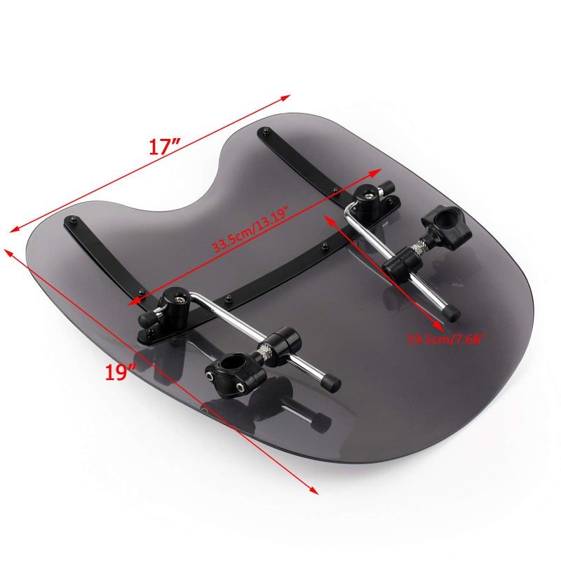 Areyourshop Large 18"x16" Windshield Windscreen (for 7/8", 1" Handlebars) for Harley Sportster Dyna Touring Softail for Honda CT125 Cruisers & Standards for Kawasaki Vulcan 900, for Suzuki Savage - Image 2
